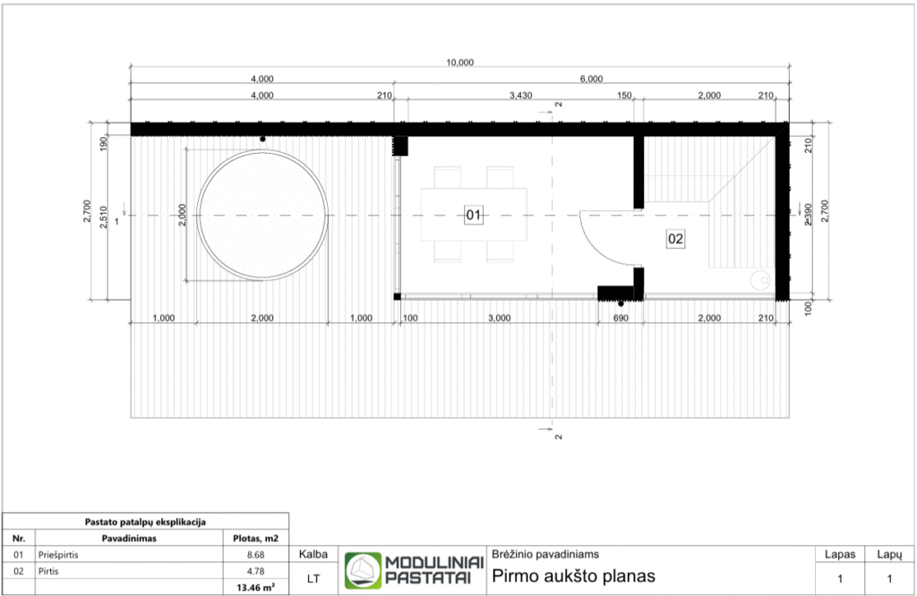Pirtis su kubilu ir modulinė terasa Nr. 15 – planas